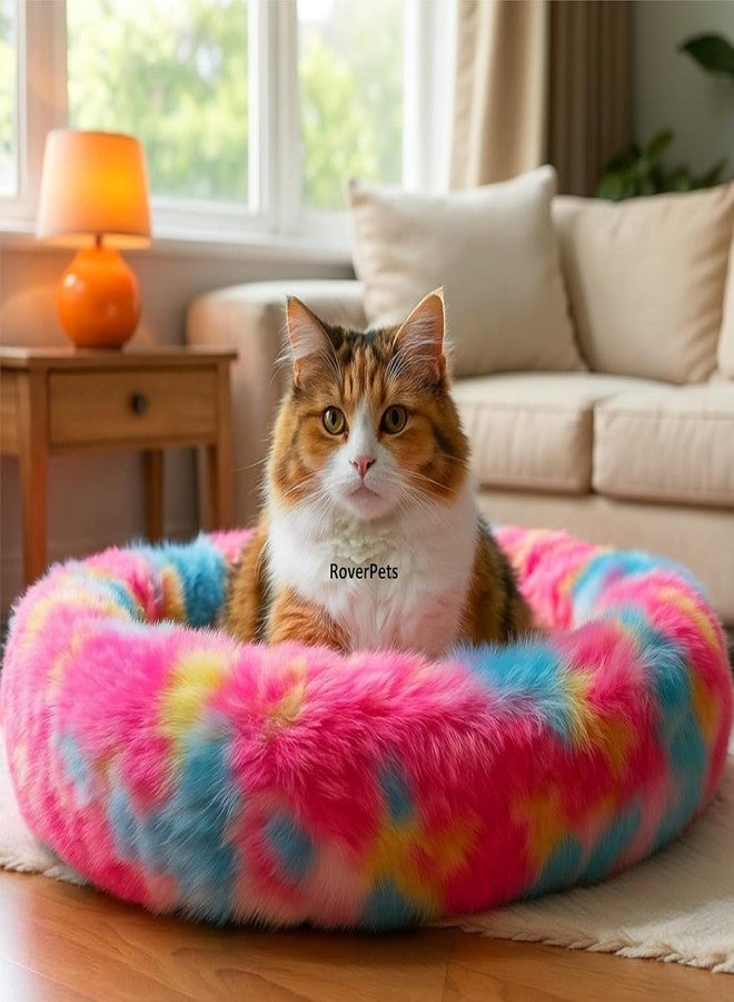 RoverPets Cat Bed | Small Size Bed | Length 19 Inches, Width 19 Inches, Height 5 Inches | Soft Fluffy Donut Cuddler | Cozy Plush I Comfortable Sleep I (Catnip Fish Toy for Cats Toy - 1PCS Free) - Image 2